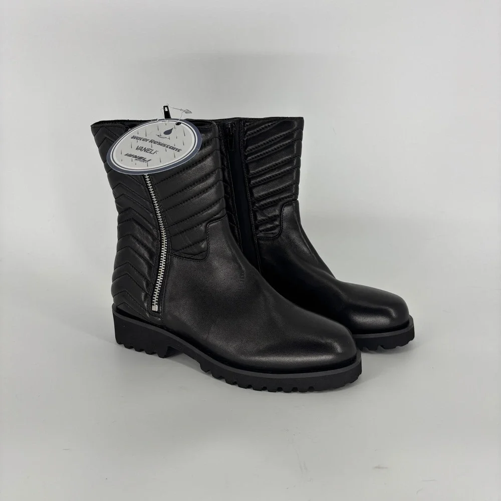 New Vaneli Zohan Ankle Boots Black Women Size 6.5 Weatherproof Leather Quilted